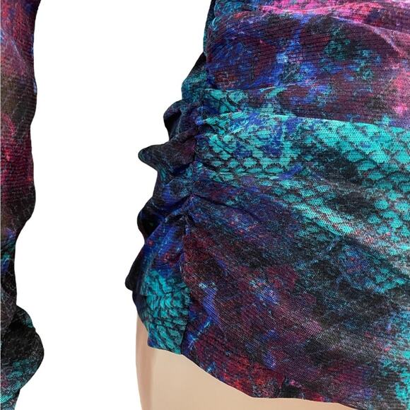 INC Sheer TOP Womens L Petite Purple Snakeskin Pattern Long Sleeve Turtle Neck - Picture 4 of 11